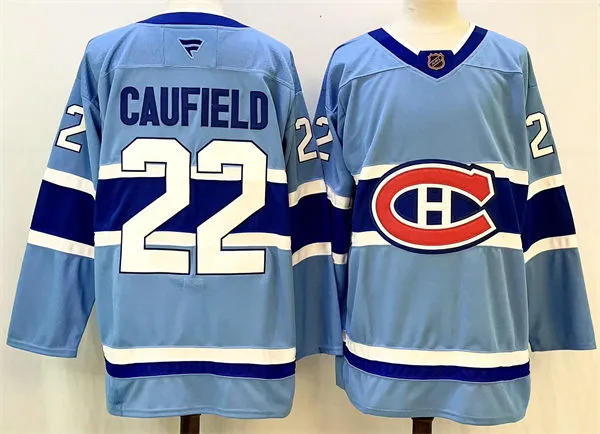 Men's Montreal Canadiens #22 Cole Caufield Blue 2022 Reverse Retro Primegreen Jersey